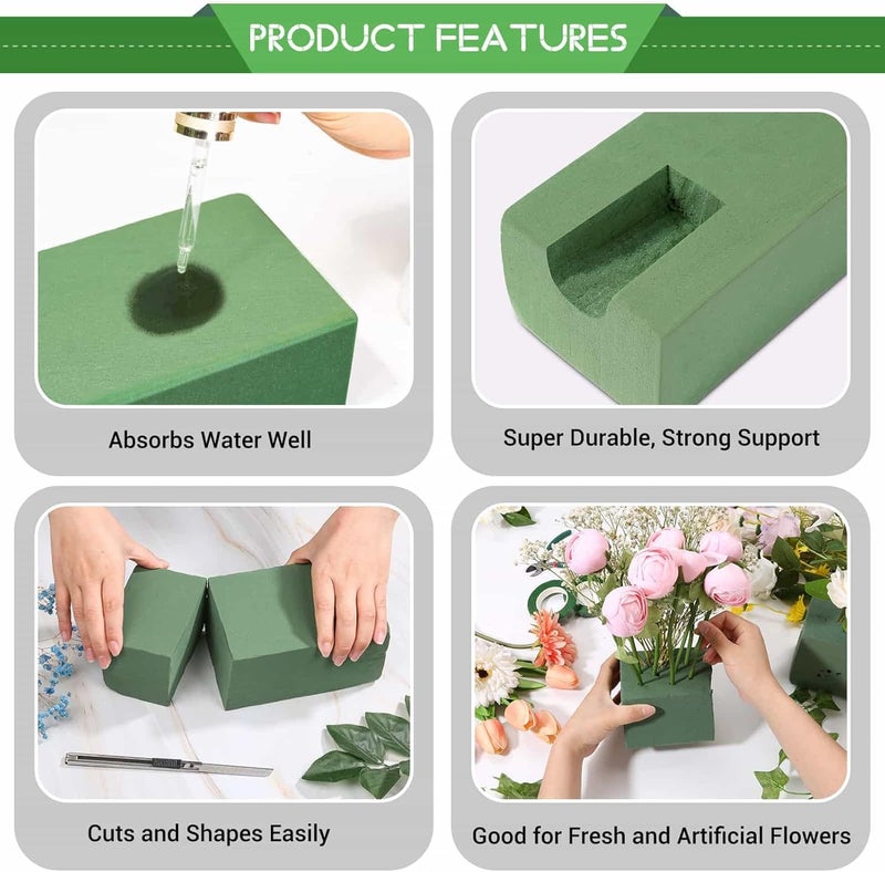 Audab 6 Pcs Floral Foam Blocks for Flower Arrangement (Larger Size 9” Lx4.3” Wx3” H) Wet and Dry Green Floral Foam for Wedding, Birthdays, Home Decorations - Image 4